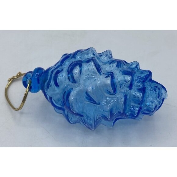 Clear Blue Glass Christmas Ornament Pine Cone Coastal Blue Beach Classic Decor - Picture 4 of 10